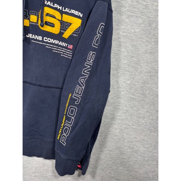 Vtg 90s Ralph Lauren Polo Jeans Mens Hoodie L RL-67 Navy Blue Logo - Picture 4 of 7